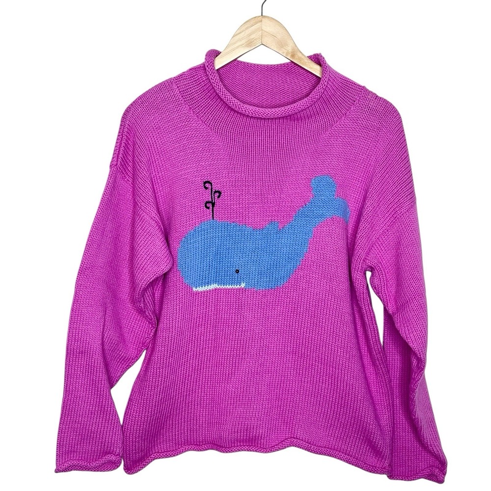 Claver Roll Neck Whale Sweater Womens Size M Nautical Preppy Coastal Beach